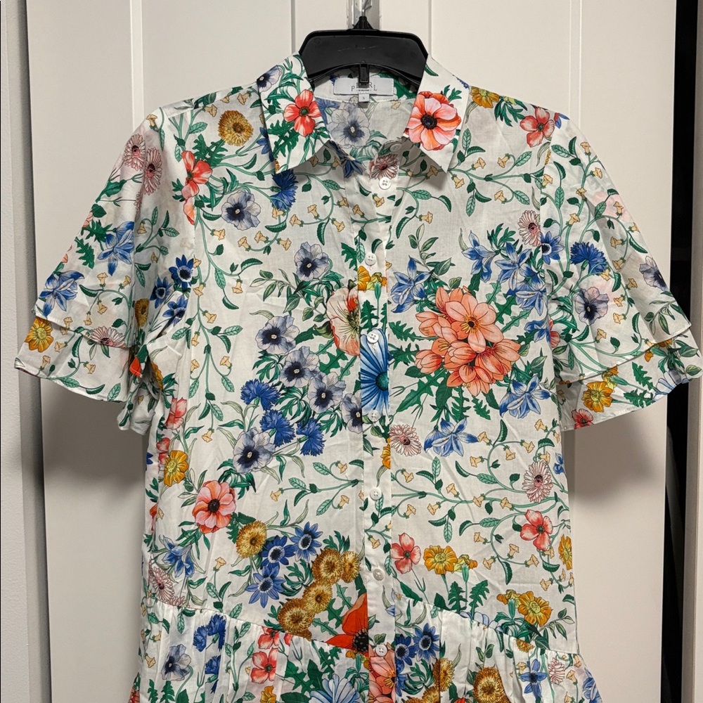 NWOT [Pearl by Lela Rose] Floral Flounce Sleeved Button-Up Shirt Dress Women’s S - Picture 4 of 11
